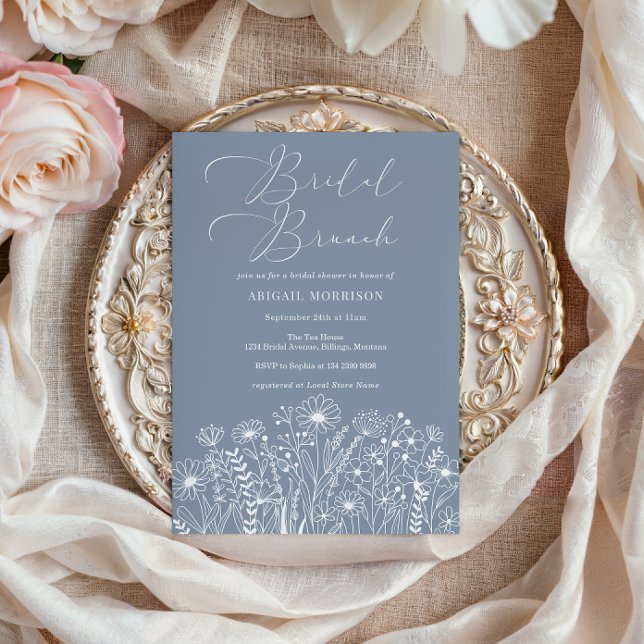 Dusty Blue Wildflower Boho Bridal Brunch Shower Invitation (Creator Uploaded)