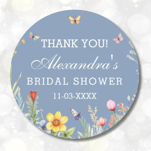 Dusty Blue Wildflower Boho Bridal Shower Thank You Classic Round Sticker