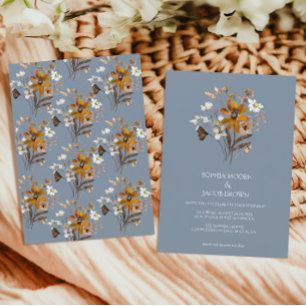 Dusty Blue Wildflower Boho Fall Wedding Invitation