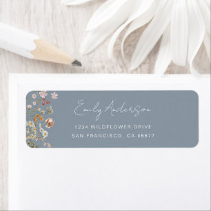 Dusty Blue Wildflower Boho Garden Return Address Label