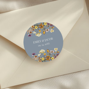 Dusty Blue Wildflower Boho Wedding Classic Round Sticker