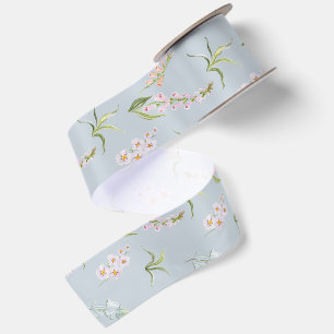 Dusty Blue Wildflower Botanical Wedding Ribbon Satin Ribbon