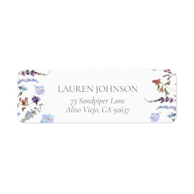 Dusty Blue Wildflower Bridal Return Address Return Address Label (Front)