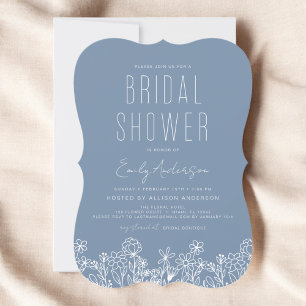 Dusty Blue Wildflower Bridal Shower Elegant  Invitation