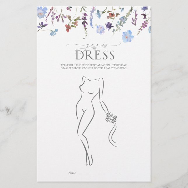 Dusty Blue Wildflower Bridal Shower Game (Front)