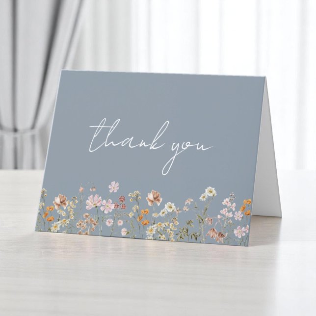 Dusty Blue Wildflower Bridal Shower Garden Thank You Card (Creator Uploaded)