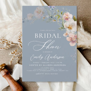 Dusty Blue Wildflower Bridal Shower Invitation