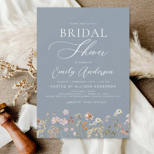 Dusty Blue Wildflower Bridal Shower Invitation