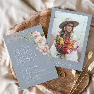 Dusty Blue Wildflower Bridal Shower Invitation