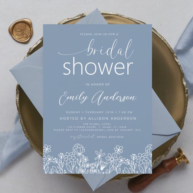 Dusty Blue Wildflower Bridal Shower Invitation Flyer (Creator Uploaded)