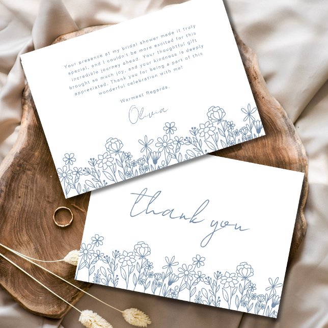 Dusty Blue Wildflower Bridal Shower Thank You Card (Creator Uploaded)