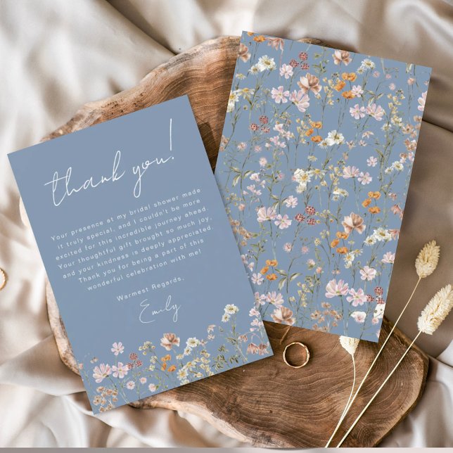Dusty Blue Wildflower Bridal Shower Thank You Card (Creator Uploaded)