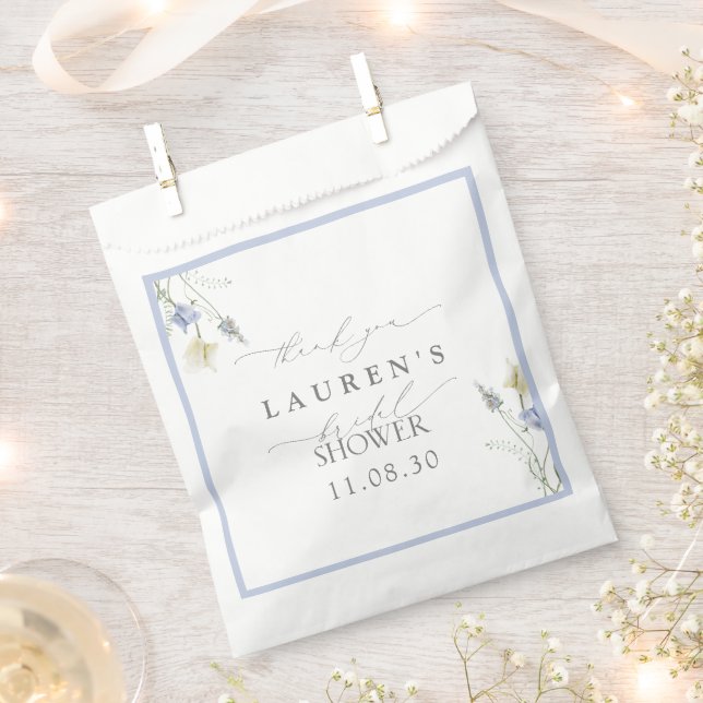 Dusty Blue Wildflower Bridal Shower Thank You Favour Bag (Clipped)