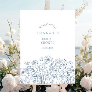  Dusty Blue Wildflower Bridal Shower Welcome  Poster