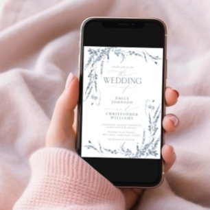 Dusty Blue Wildflower Calligraphy Wedding Invitation