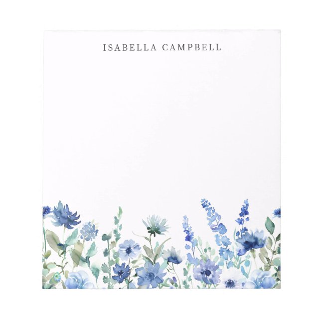 Dusty Blue Wildflower Custom Name Notepad (Front)