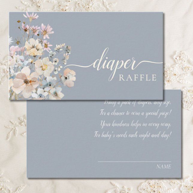 Dusty Blue Wildflower Diaper Raffle Enclosure Card (Creator Uploaded)