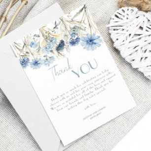 DUSTY Blue Wildflower Elegant Baby Shower Thank You Card