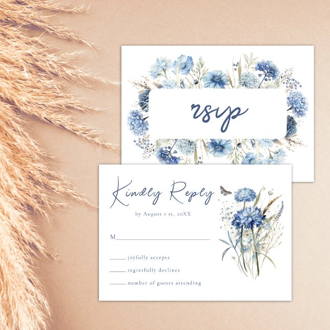 Dusty Blue Wildflower Elegant Boho Wedding RSVP (Creator Uploaded)