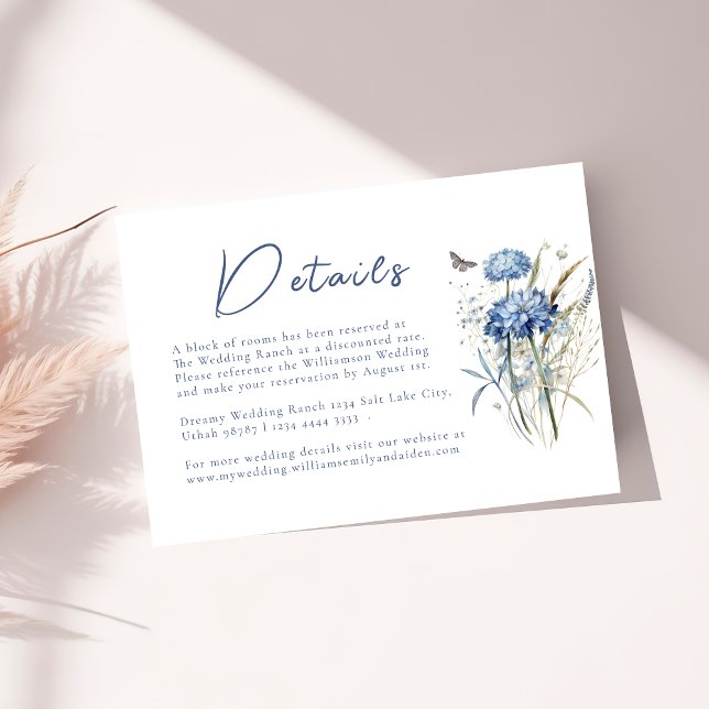 Dusty Blue Wildflower Elegant Wedding Details  Enclosure Card (Creator Uploaded)