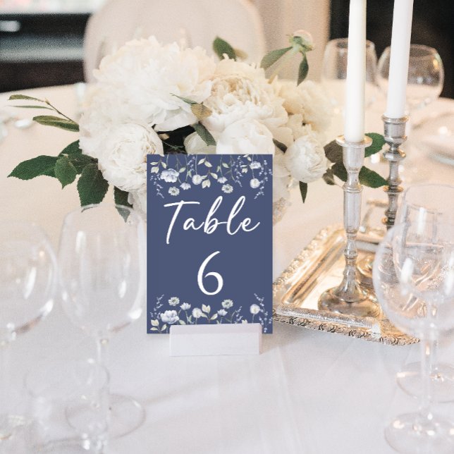 Dusty blue wildflower floral elegant wedding table number (Creator Uploaded)