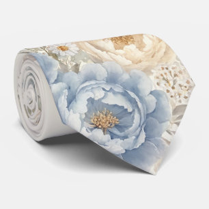 Dusty Blue Wildflower Floral Spring Wedding Men's Tie