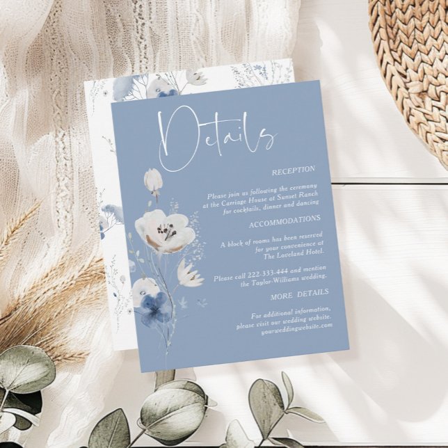 Dusty Blue Wildflower Floral Wedding Details Enclosure Card (Creator Uploaded)
