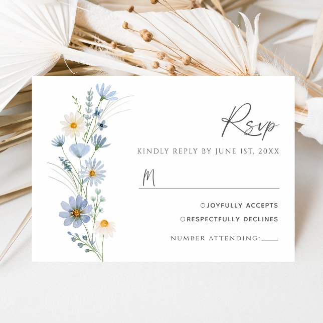 Dusty Blue Wildflower Floral Wedding RSVP Card (Creator Uploaded)