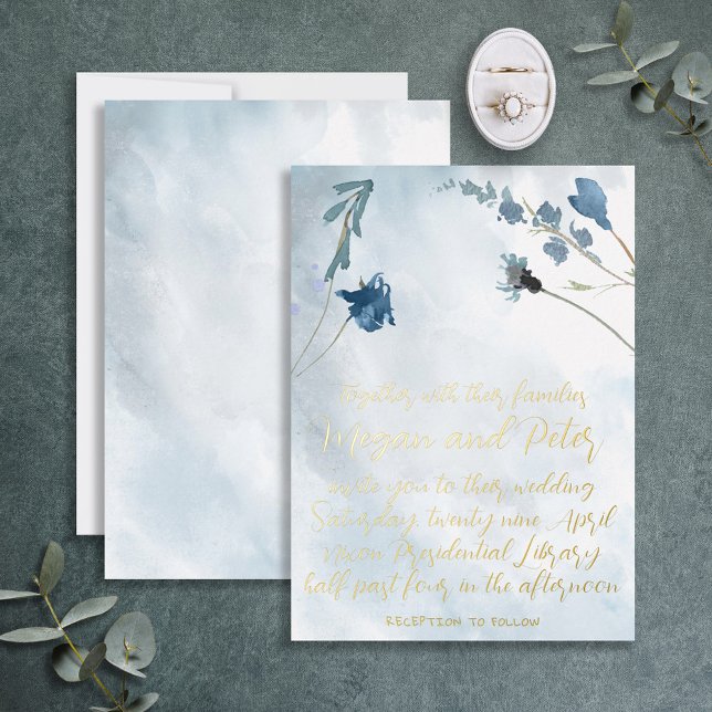 Dusty Blue Wildflower Foil Calligraphy Fine Art (Creator Uploaded)