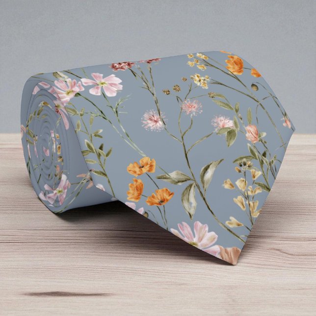 Dusty Blue Wildflower Garden Flowers Meadow Tie (Creator Uploaded)