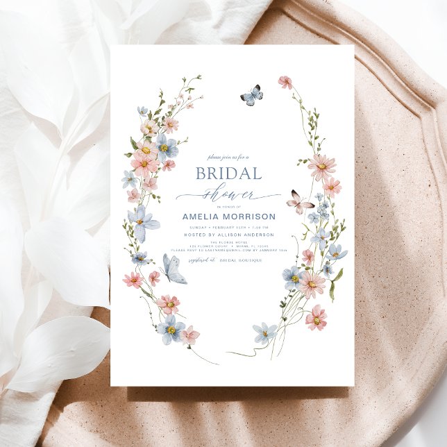 Dusty Blue Wildflower Garden Vintage Bridal Shower Invitation (Creator Uploaded)