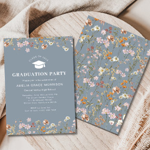 Dusty Blue Wildflower Graduation Party Boho Bloom Invitation