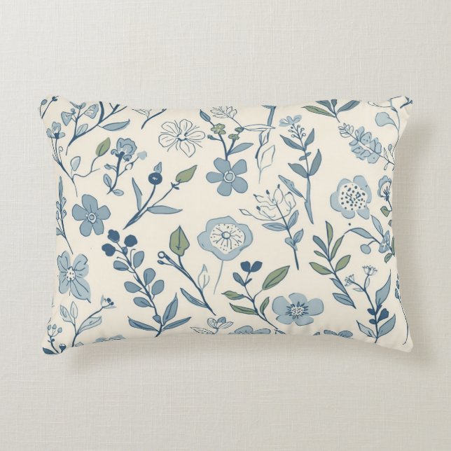 Dusty Blue Wildflower Meadow Botanical Pattern Decorative Cushion (Front)
