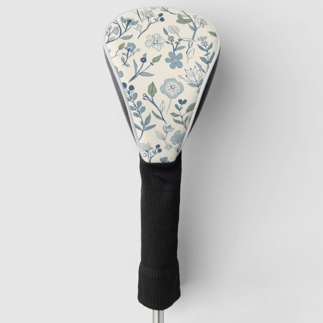 Dusty Blue Wildflower Meadow Botanical Pattern Golf Head Cover (Front)