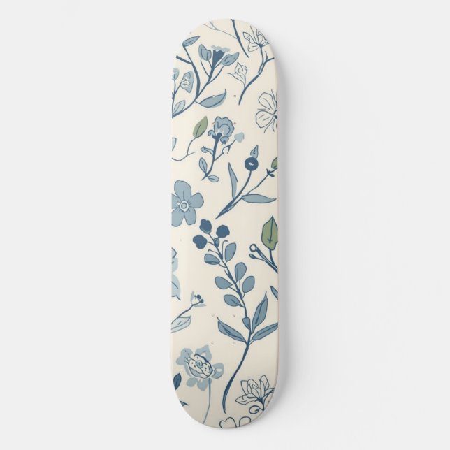 Dusty Blue Wildflower Meadow Botanical Pattern Skateboard (Front)