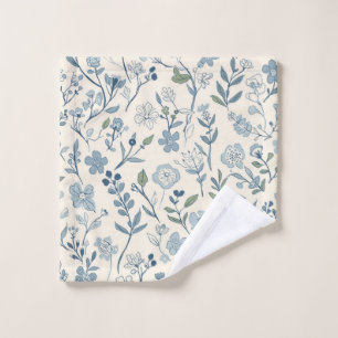 Dusty Blue Wildflower Meadow Botanical Pattern Wash Cloth