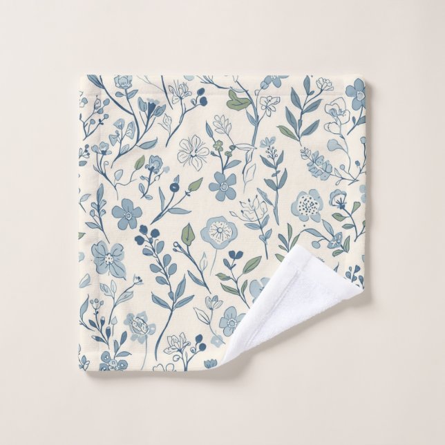 Dusty Blue Wildflower Meadow Botanical Pattern Wash Cloth (Wash Cloth)