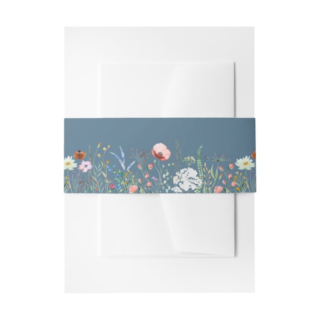 Dusty Blue Wildflower Meadow Invitation Belly Band (Front Example)