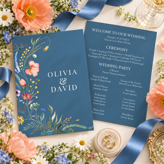 Dusty Blue Wildflower Meadow Wedding Program (Dusty Blue Wildflower Meadow Wedding Program)
