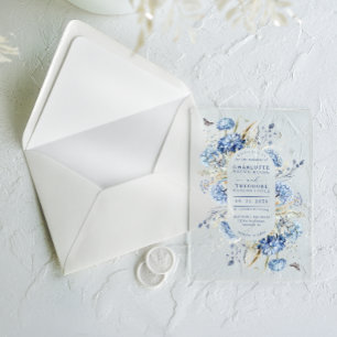 Dusty Blue Wildflower Modern Elegant Wedding Acrylic Invitations