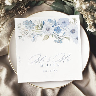 Dusty Blue Wildflower Mr & Mrs Wedding Napkin
