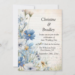 Dusty Blue Wildflower Photo Photo QR Code Wedding Invitation