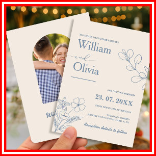 Dusty Blue Wildflower Photo Wedding Invitation