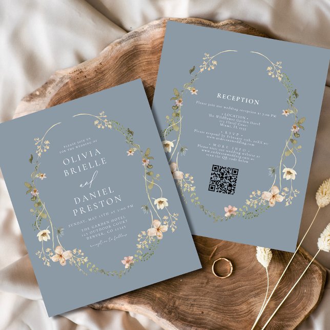 Dusty Blue Wildflower  QR Code Garden Wedding Flyer (Creator Uploaded)