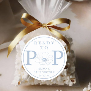 Dusty Blue Wildflower Ready to Pop Baby Shower  Classic Round Sticker