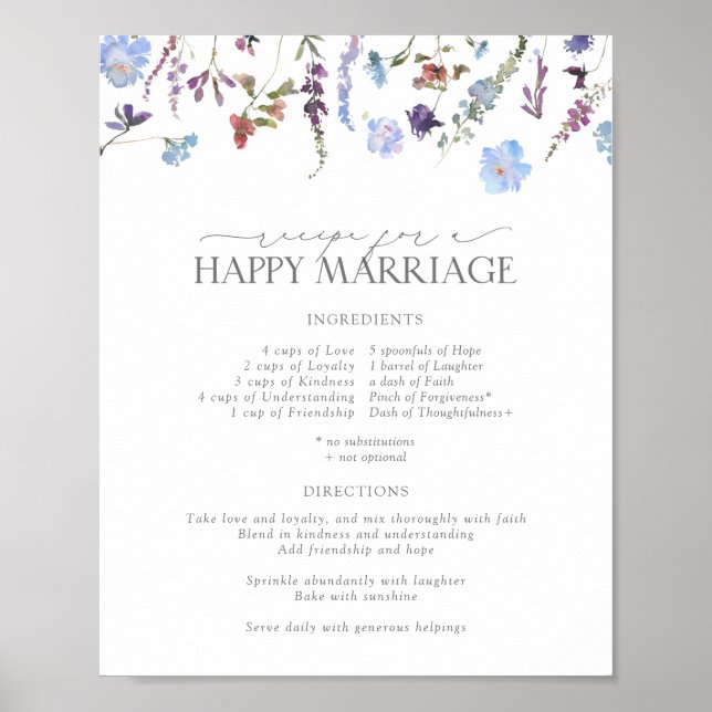 Dusty Blue Wildflower Recipe for a Happy Marriage Poster (Front)