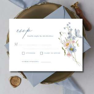 Dusty Blue Wildflower RSVP Wedding Invitation