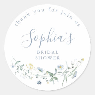 Dusty Blue Wildflower Rustic Boho Bridal Shower  Classic Round Sticker