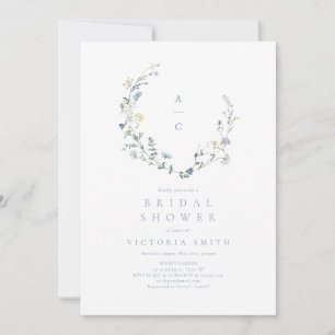 Dusty Blue Wildflower Rustic Boho Bridal Shower  Invitation