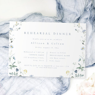 Dusty Blue Wildflower Rustic Boho Rehearsal Dinner Invitation